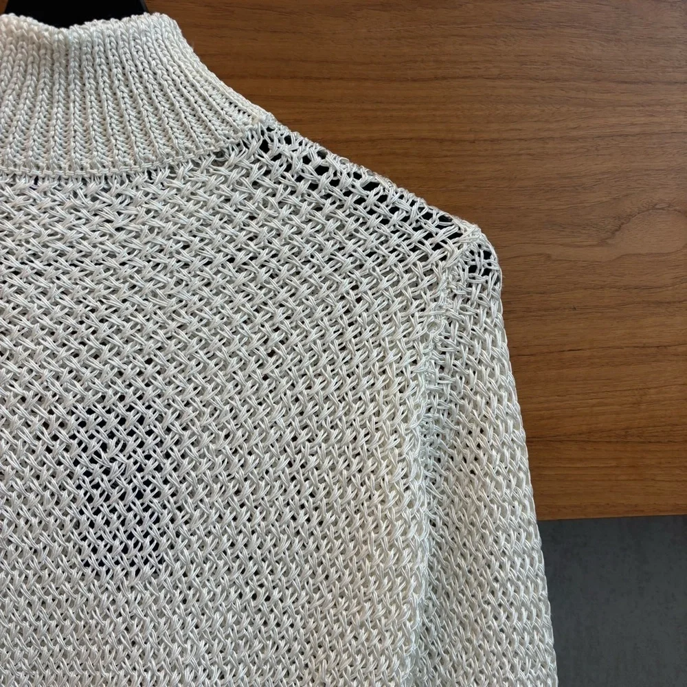 NWT Ralph Lauren Purple Label Women's Turtleneck Open Knit White Sweater, Size S